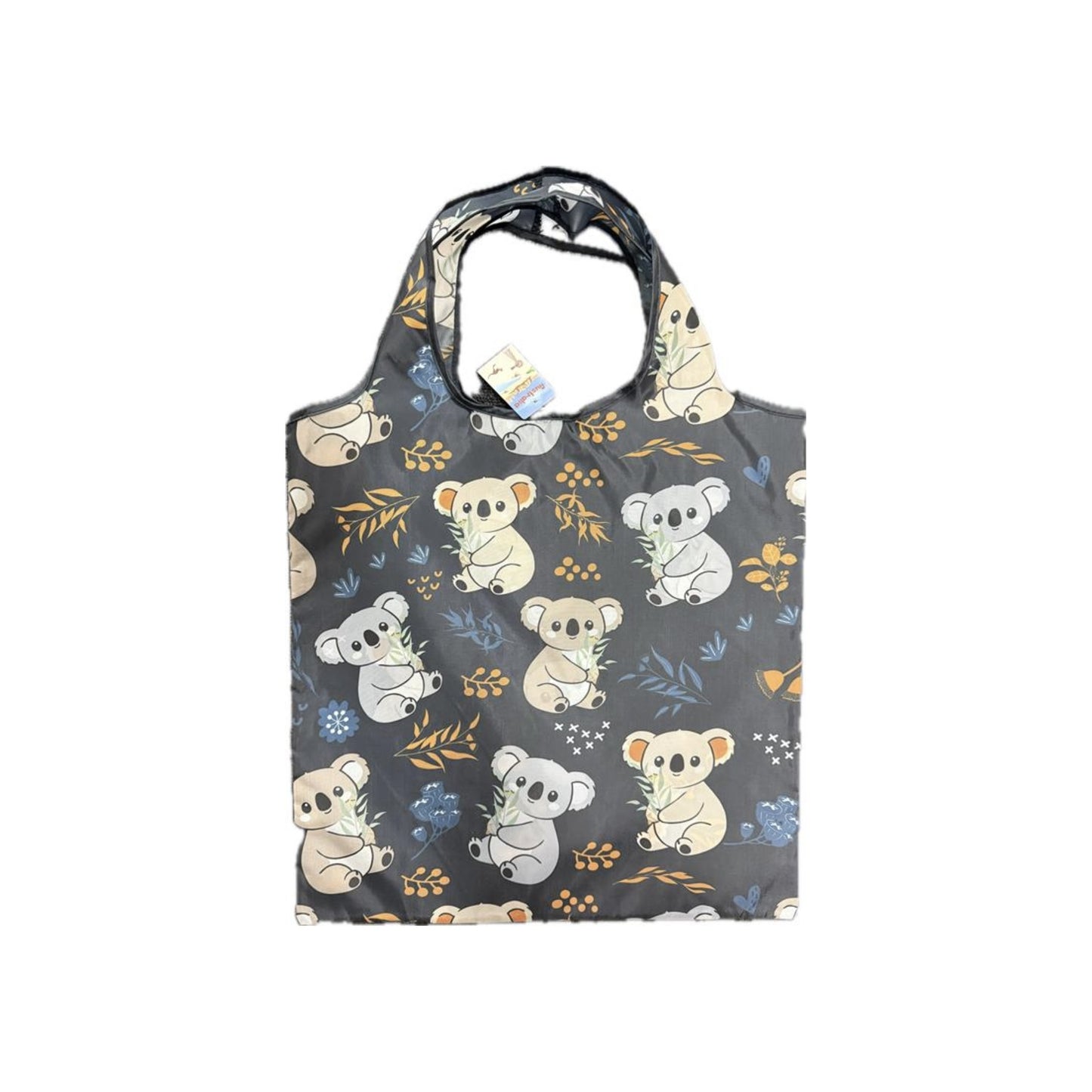 Koala Foldable Shopping Bag – Reusable Compact Tote | All-Over Print on Charcoal Grey