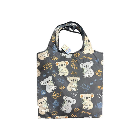 Koala Foldable Shopping Bag – Reusable Compact Tote | All-Over Print on Charcoal Grey