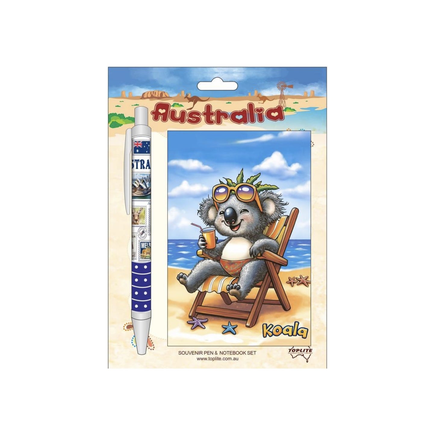 Australia Koala Beach Souvenir Pen & Notebook Set | Australian Stationery Gift Set