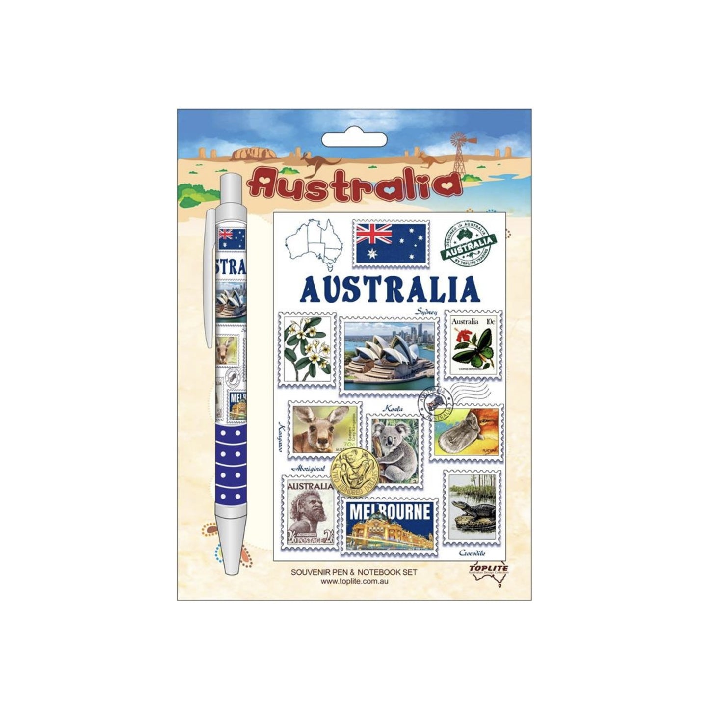 Australia Postage Stamp Souvenir Pen & Notebook Set | Australian Stationery Gift Set