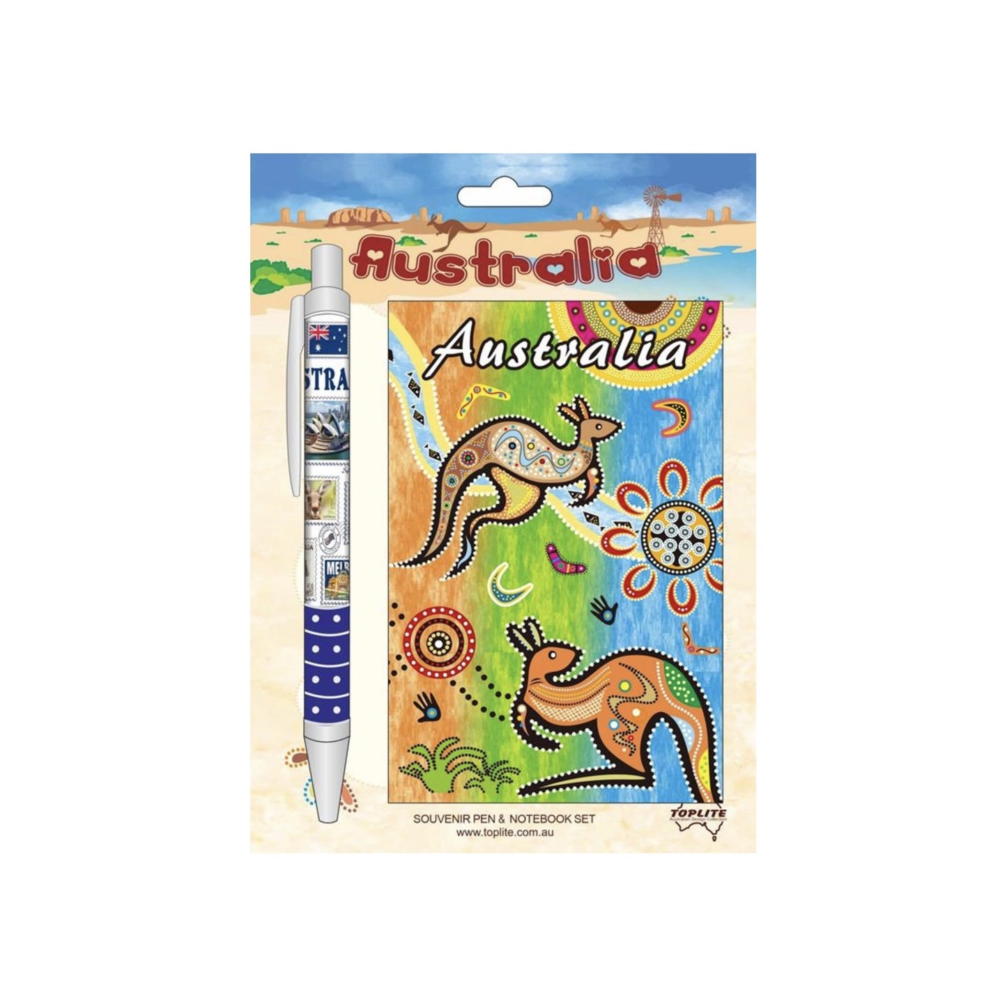 Australia Dot-Art Kangaroo Souvenir Pen & Notebook Set | Australian Stationery Gift Set