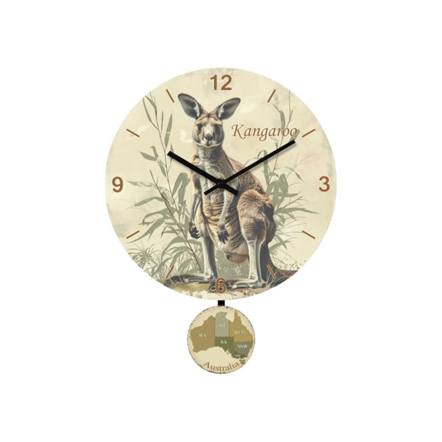 Australia Kangaroo Pendulum Wall Clock – 23cm Round Souvenir Wall Clock | Australia Map Pendulum