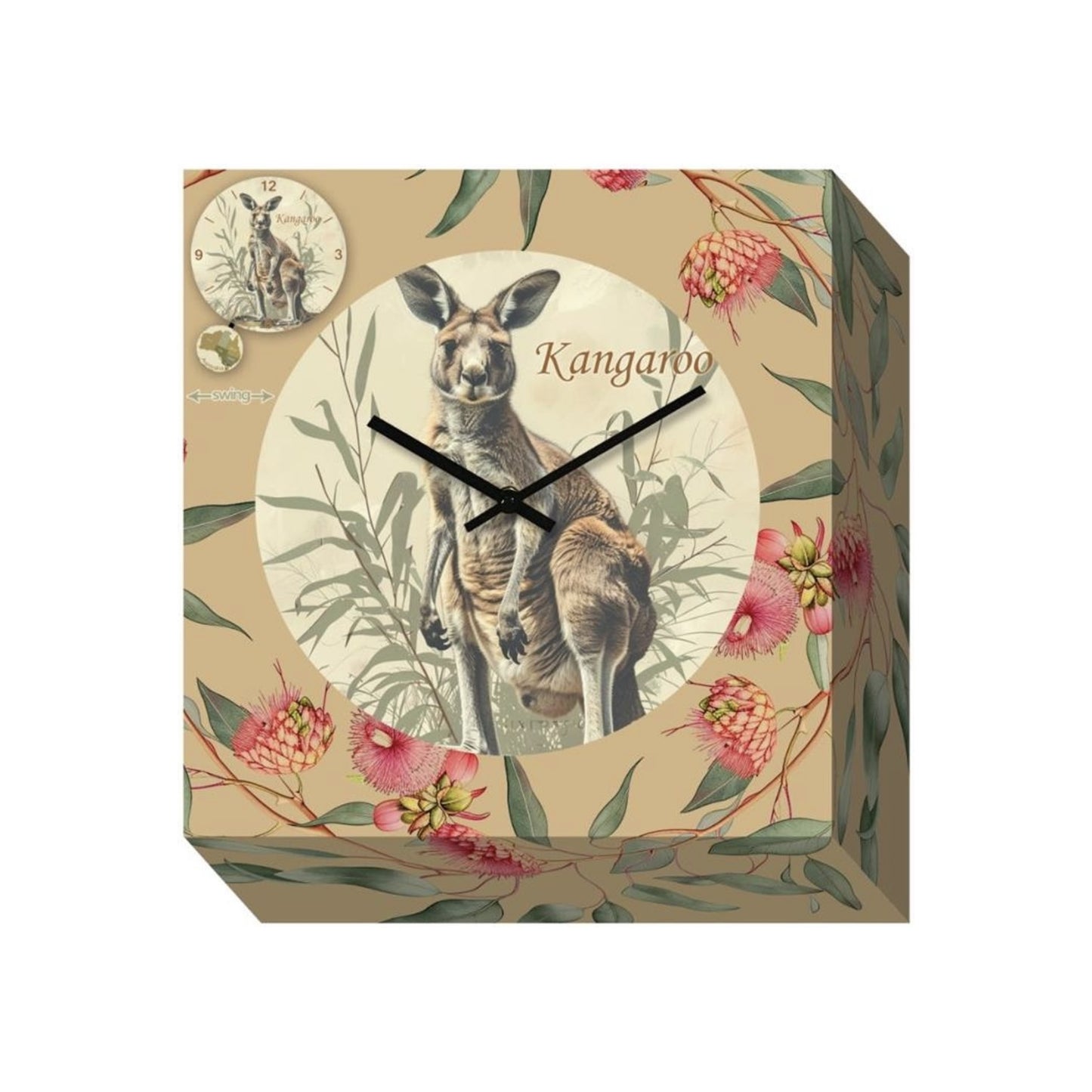 Australia Kangaroo Pendulum Wall Clock – 23cm Round Souvenir Wall Clock | Australia Map Pendulum