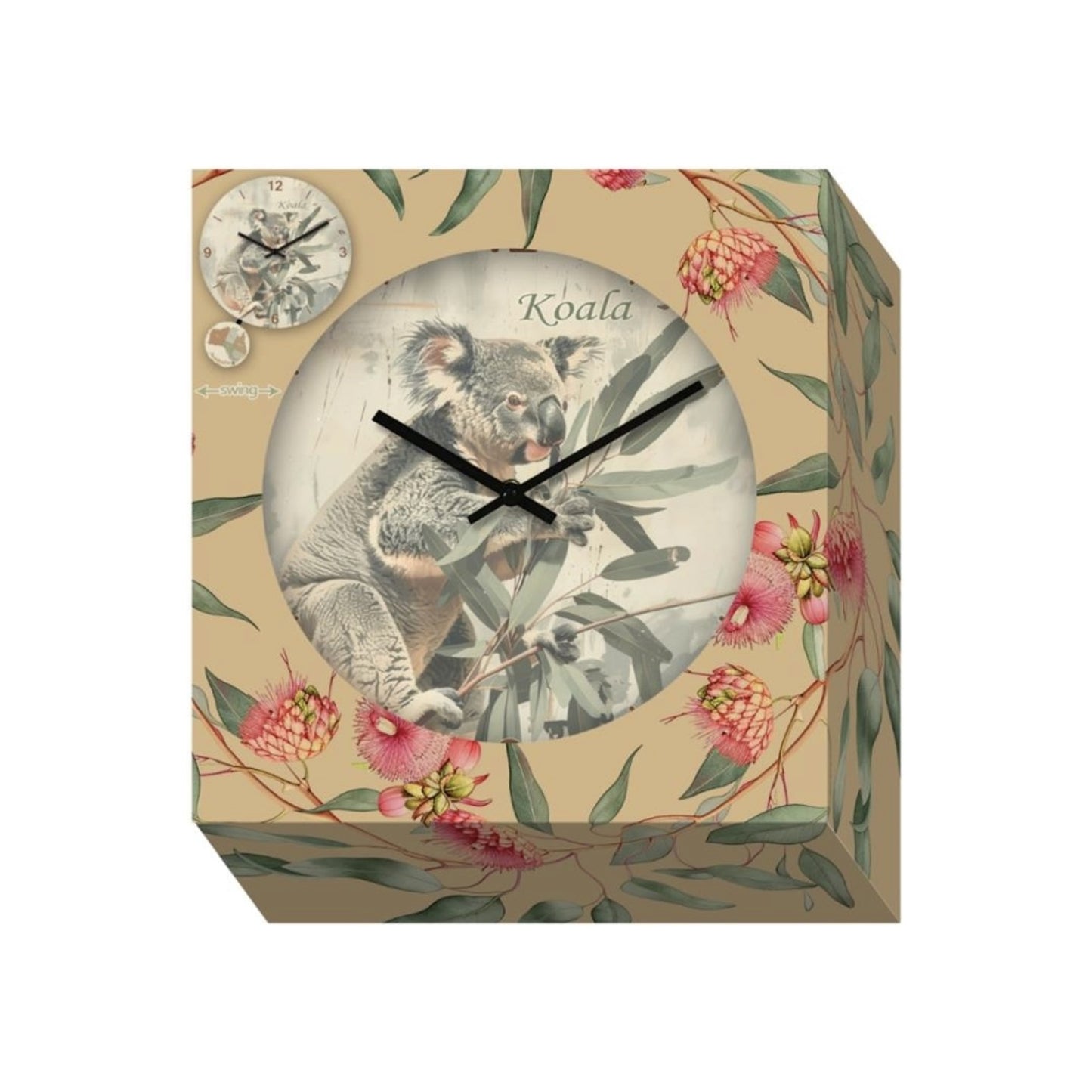 Australia Koala Pendulum Wall Clock – 23cm Round Souvenir Wall Clock | Australia Map Pendulum