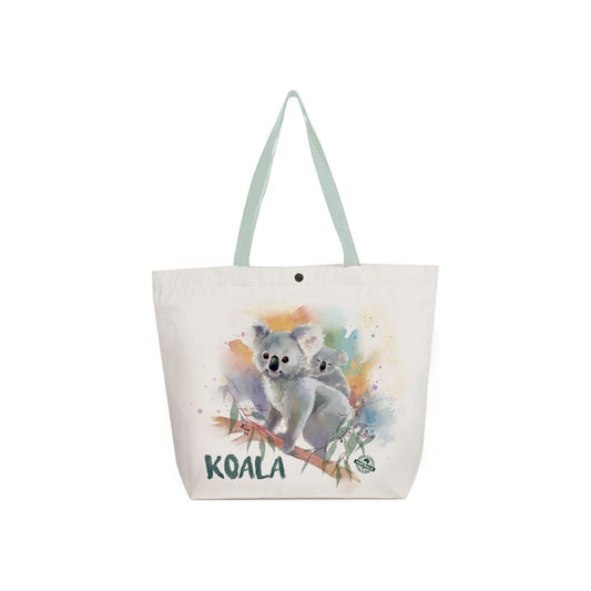 Koala & Baby Canvas Tote Bag – Australian Souvenir Shopping Bag | Pastel Watercolour Wildlife Print