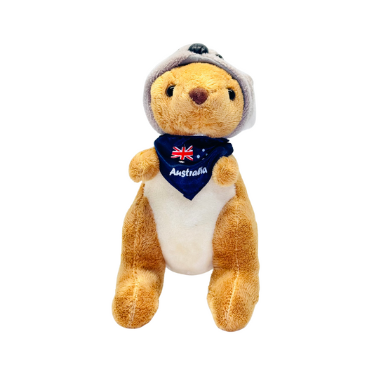 Plush Kangaroo – 7" with Koala Hat & Australia Flag Scarf