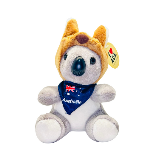 Plush Koala – 7" with Kangaroo Hat & Australia Flag Scarf