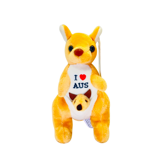 Plush Kangaroo – 16cm with Joey & Embroidered “I ❤️ AUS”