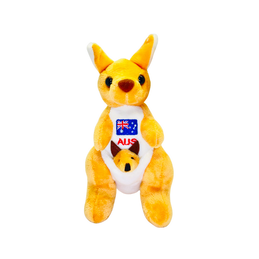 Plush Kangaroo – 16cm with Joey & Embroidered Australia Flag