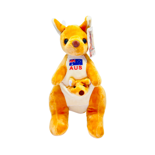 Plush Kangaroo – 20cm with Joey & Printed Australia Flag