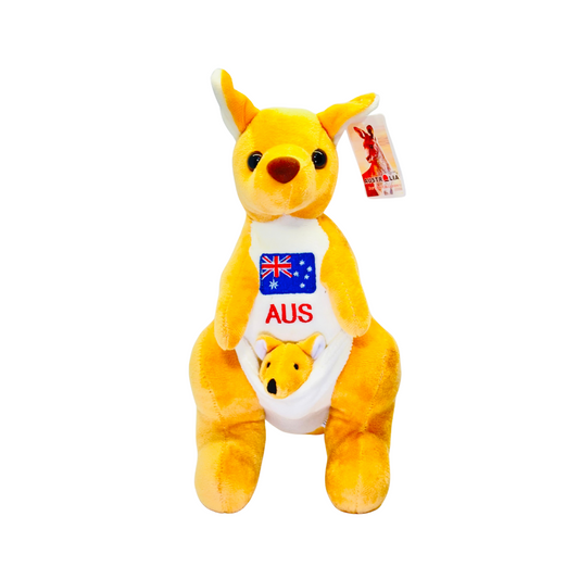 Plush Kangaroo – 28cm with Joey & Embroidered Australia Flag