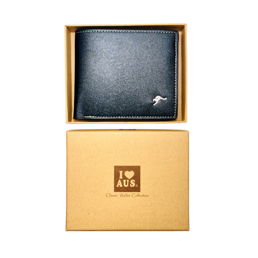 Men’s Black Wallet – Silver Kangaroo Detail