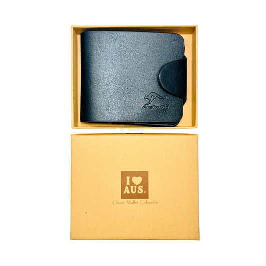 Men’s Black Leather Wallet – Embossed Kangaroo & Clasp Closure