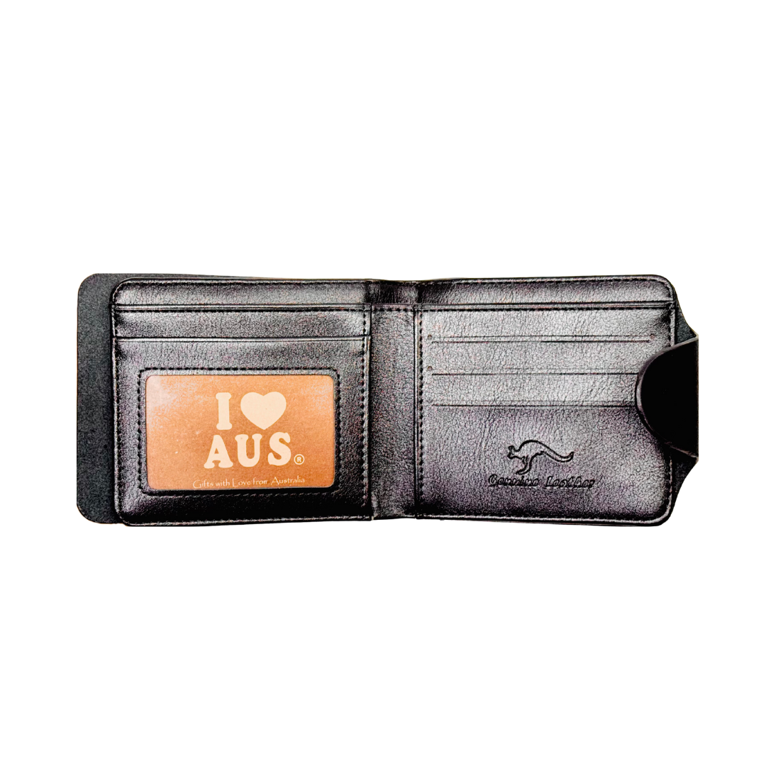 Men’s Black Leather Wallet – Embossed Kangaroo & Clasp Closure