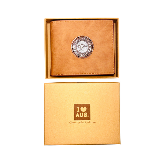 Men’s Tan Wallet Gift Box – Leather-Look with Kangaroo Patch