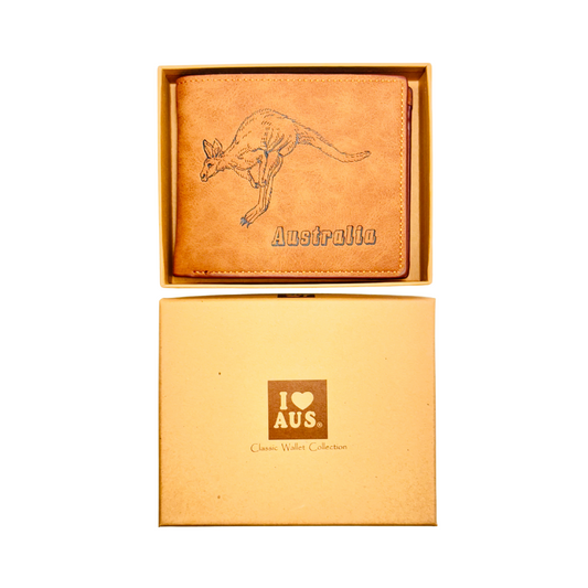 Men’s Brown Wallet – Stamped Kangaroo & Australia Design