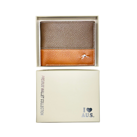 Men’s Bi-Fold Wallet – Premium Two-Tone Brown with Kangaroo Logo
