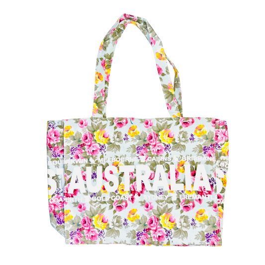 Floral Canvas Tote Bag – Australia Print (Pastel Rose Colourway, 100% Cotton)