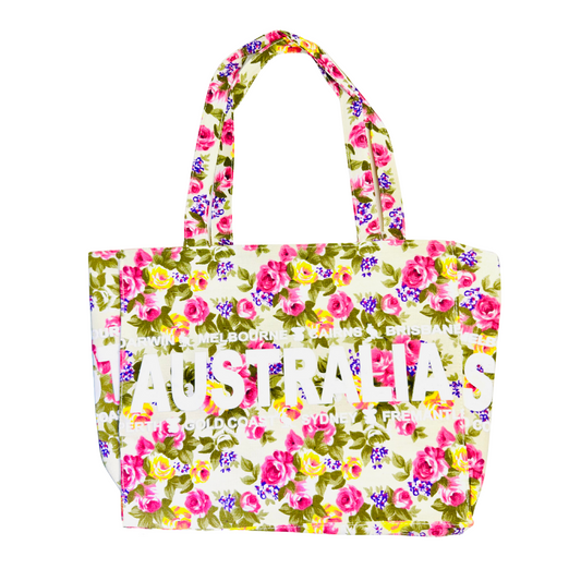 Floral Canvas Tote Bag – Australia Print (Cream Garden Colourway, 100% Cotton)