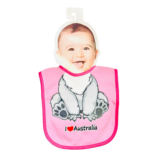 Baby Bib – Pink Koala Design with "I ❤️ Australia"