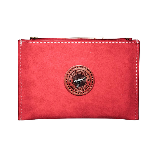 Faux Leather Wallet with Card Holder – Kangaroo Patch Design (Red)