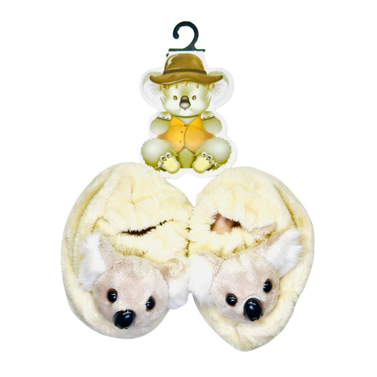 Baby Booties – Yellow Plush with Koala Face Design (6–12 Months)