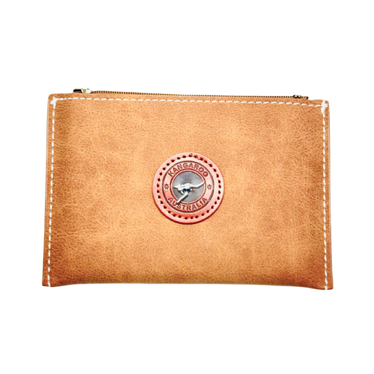 Faux Leather Wallet with Card Holder – Kangaroo Patch Design (Brown)