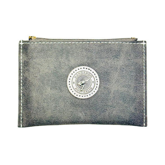 Faux Leather Wallet with Card Holder – Kangaroo Patch Design (Grey)