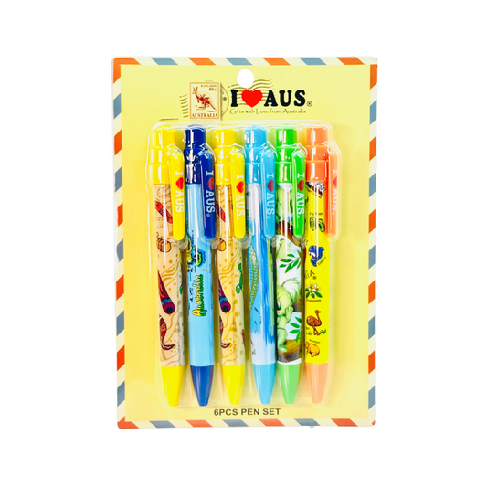 Pen Set – Assorted Aussie Designs (6 Pack – Clickable)