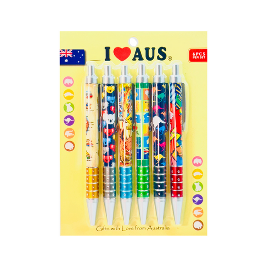 Pen Set – I Love AUS (6 Pack – Assorted Designs)
