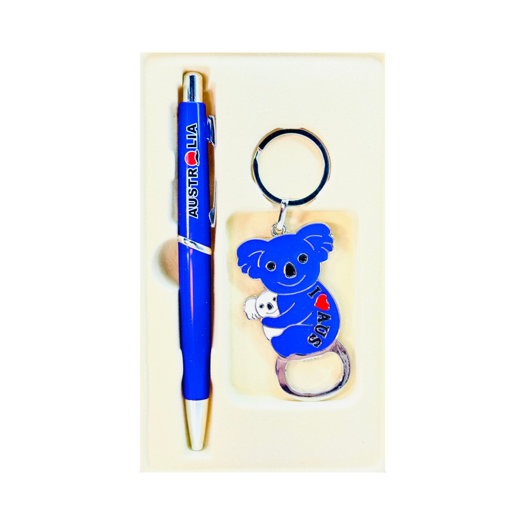 Australia Souvenir Boxed Gift Set – Pen & Keyring with Bottle Opener
