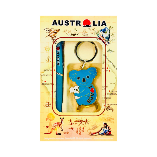 Australia Souvenir Boxed Gift Set – Pen & Keyring with Bottle Opener
