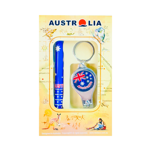 Australia Boxed Gift Set – Pen & Keyring with Nail Clipper (Flag Design)