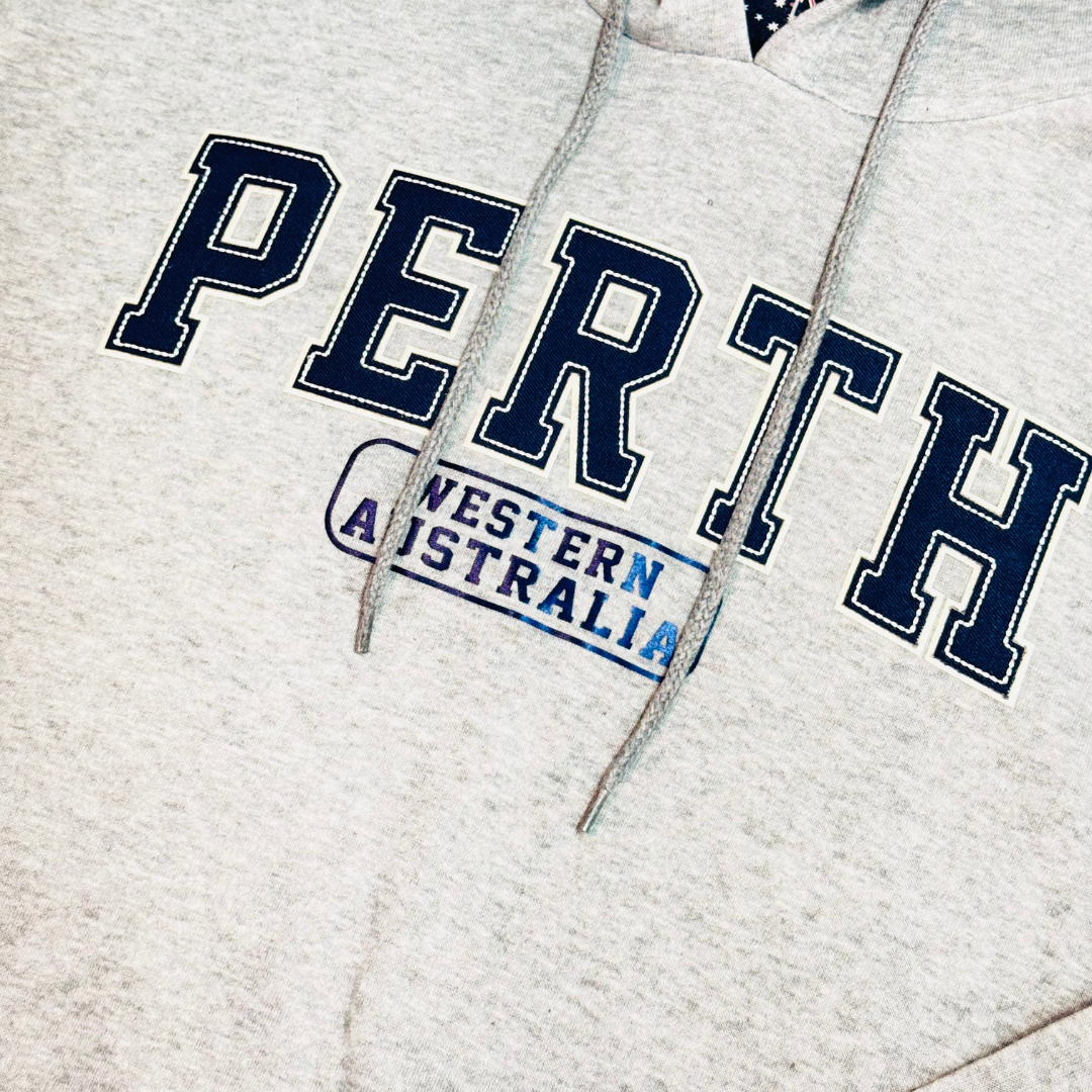 Perth Western Australia Hoodie – Grey Unisex Sweatshirt with Embroidered Logo