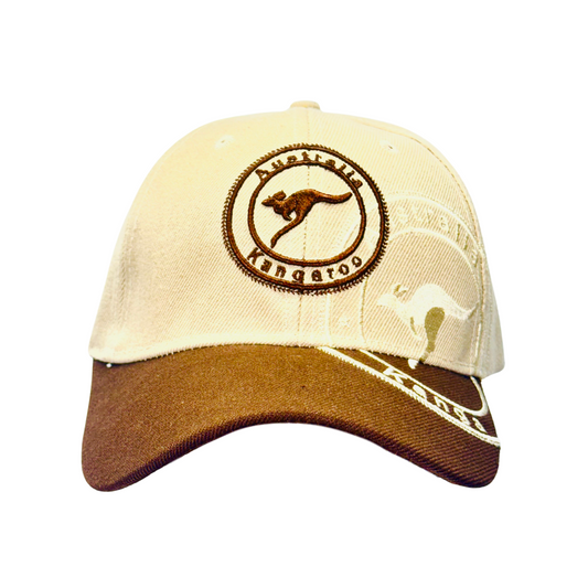 Australia Kangaroo Embroidered Cap – Light & Dark Brown Adjustable Souvenir Hat