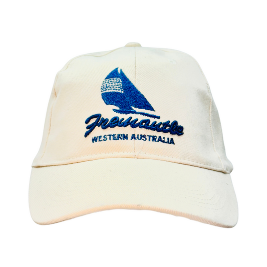 Fremantle Embroidered Cap – Cream & Blue Adjustable Souvenir Hat Western Australia