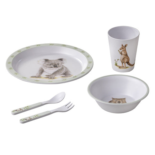 Ashdene Bush Buddies Kids Dinner Set – 5 Piece Melamine Set with Native Animal Prints