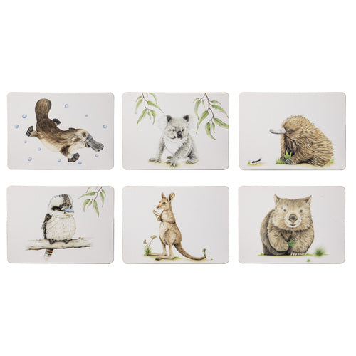 Ashdene Bush Buddies Cork-Backed Placemats | Set of 6 | Australian Native Animal Illustrated Placemat Set