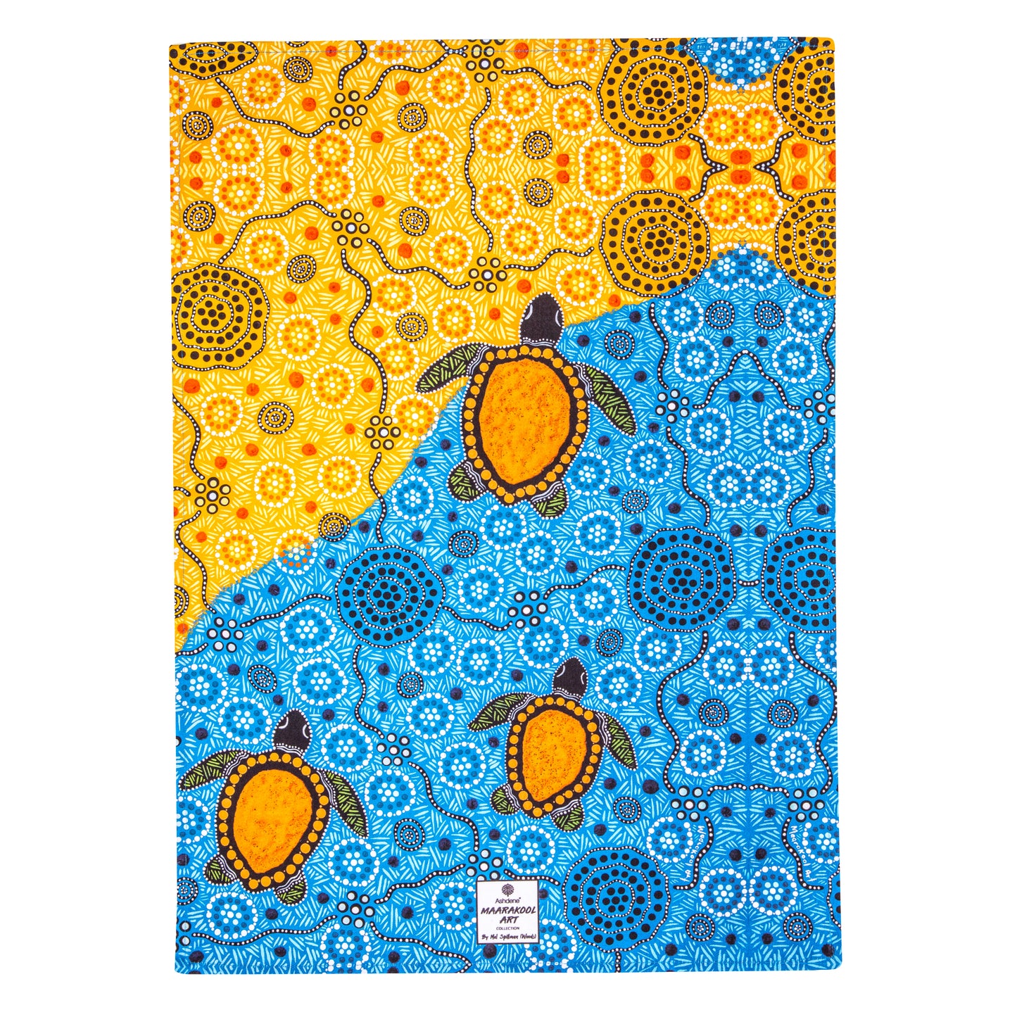 Ashdene Maarakool Art Water Tea Towel | Pack of 2 | 50x70cm 100% Cotton | Aboriginal Dot Art Sea Turtle Kitchen Towel