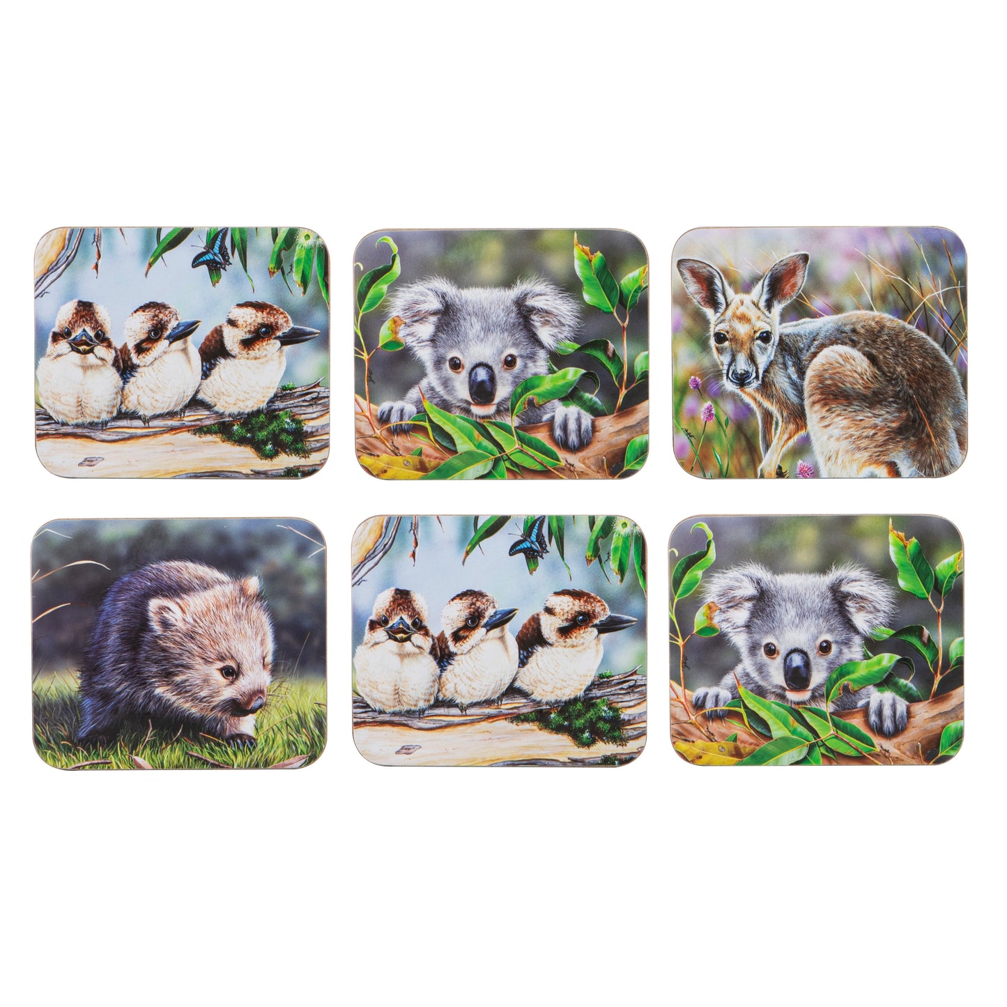 Babies of the Bush Coaster Set – Set of 6 Australian Wildlife by Natalie Jane Parker (Ashdene)