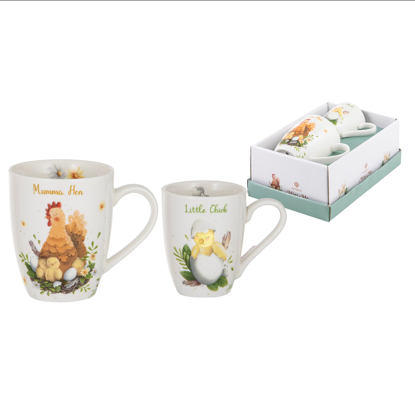 Ashdene Mini Mi Mumma Hen & Baby Chick Mug Gift Set – New Bone China (350ml & 180ml)