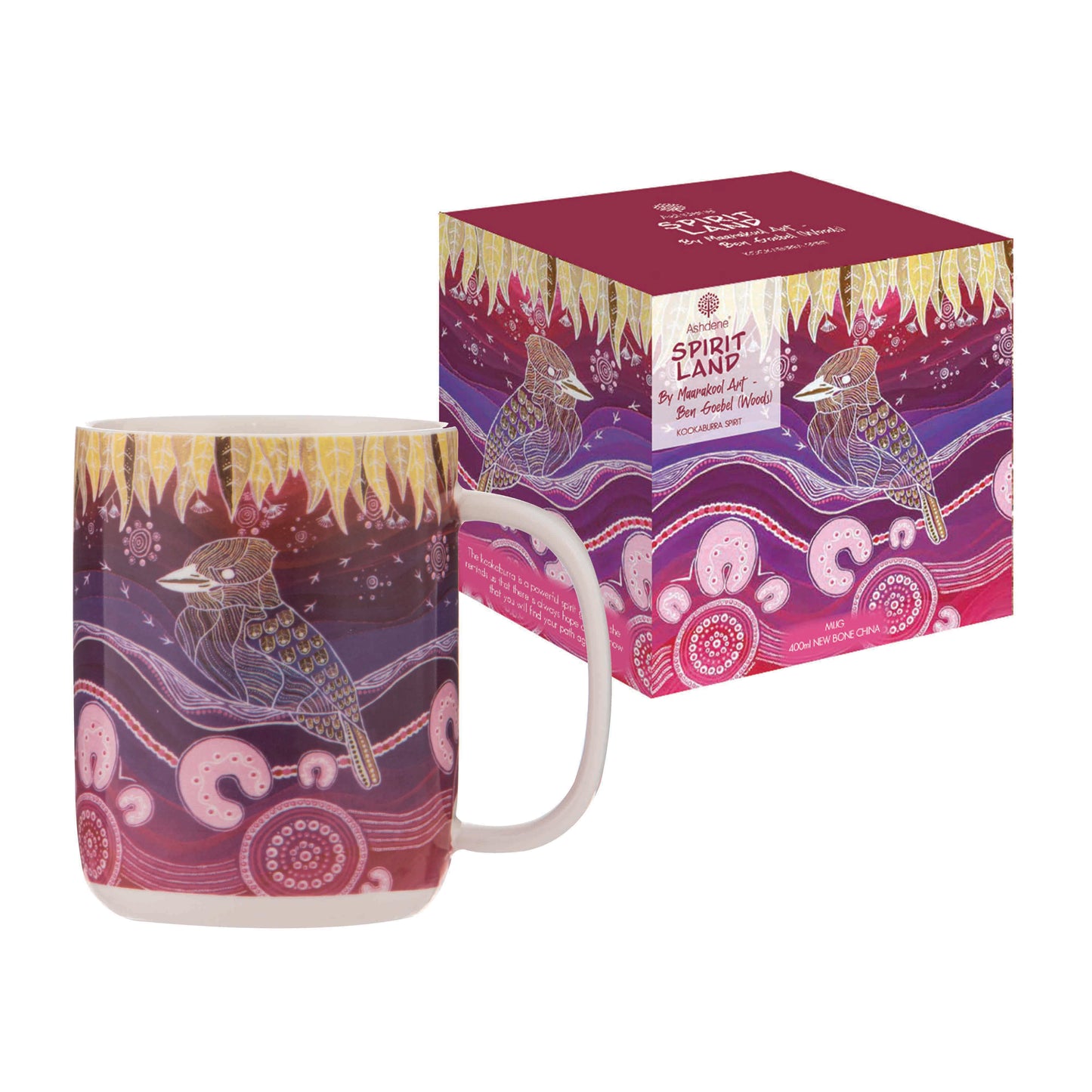 Aboriginal Art Mug 400ml – Kookaburra Spirit by Ben Goebel (Maarakool Art)
