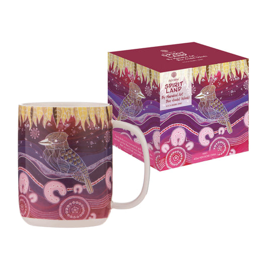 Aboriginal Art Mug 400ml – Kookaburra Spirit by Ben Goebel (Maarakool Art)