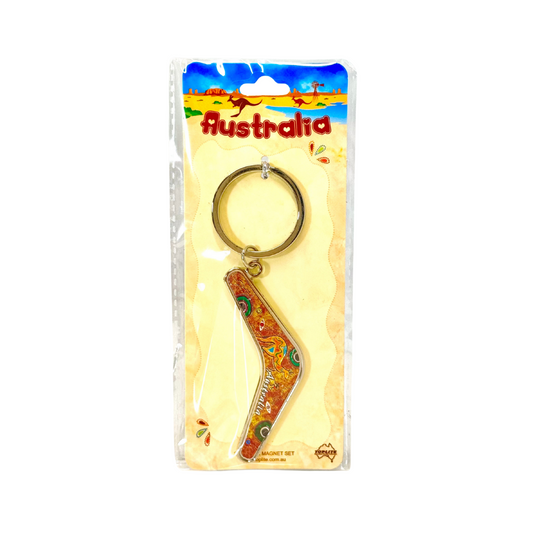 Metal Boomerang Keyring – Aboriginal Motif Design