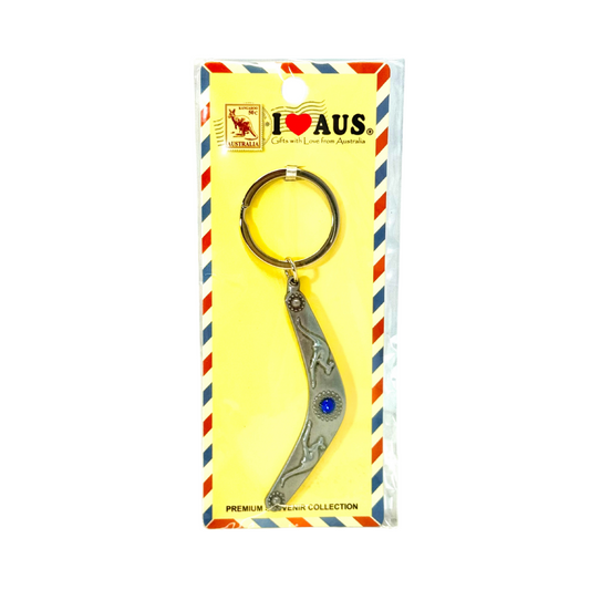 Metal Boomerang Keyring – Embossed Kangaroo Design