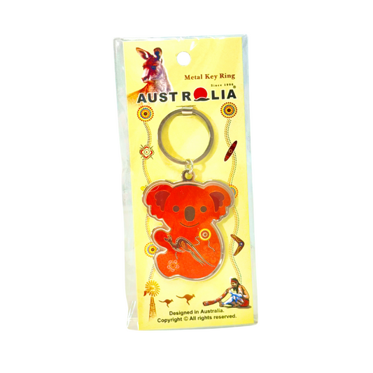 Metal Koala Keyring – Red Aboriginal Motif Design
