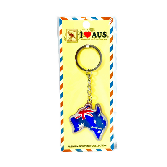 Metal Australia Map Keyring – Australian Flag Design