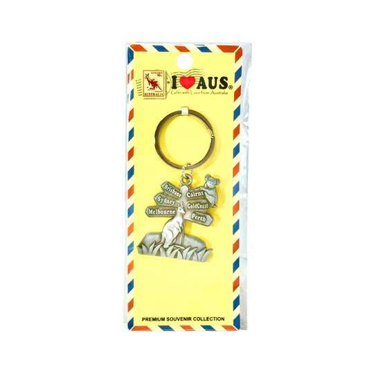 Metal Signpost Keyring – Koala & Kangaroo Design