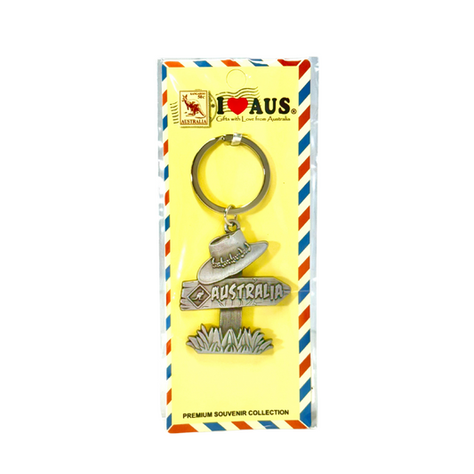 Metal Signpost Keyring – Cowboy Hat Design
