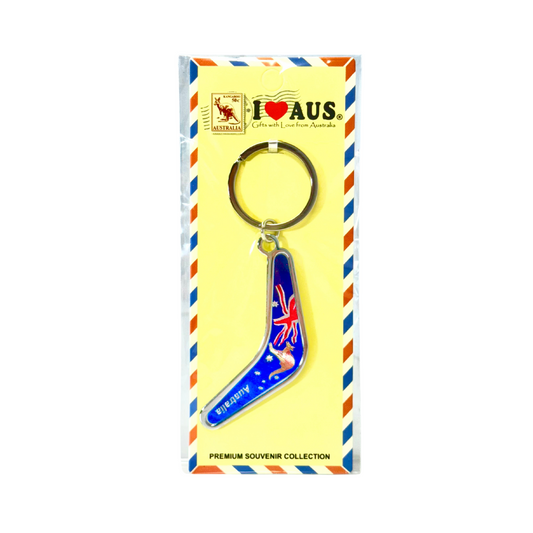 Metal Keyring – Boomerang Shape with Australian Flag